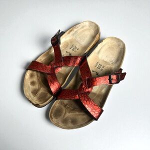 Birkenstock Birki’s Sylt Sandals Red Metallic Croc Embossed Leather Size EU 39